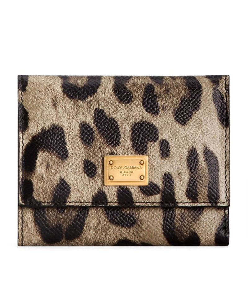 Dolce&Gabbana leather wallet with French flap and leopard print - British product