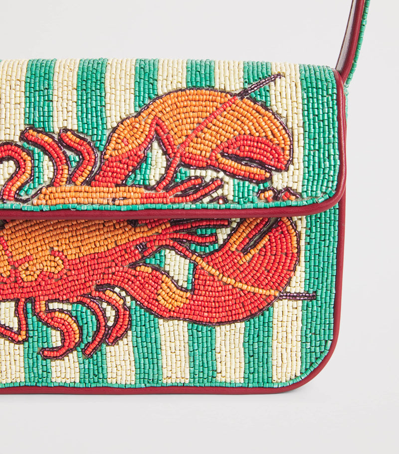 STAUD beaded Tommy shoulder bag with lobster embroidery (British brand)