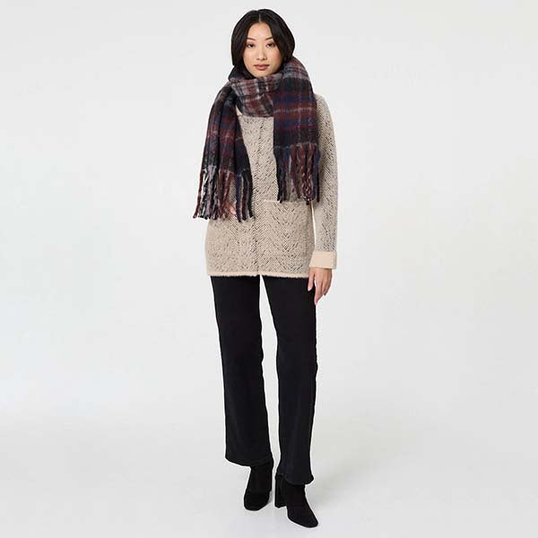 Izabel London tartan print scarf with fringe (British brand)