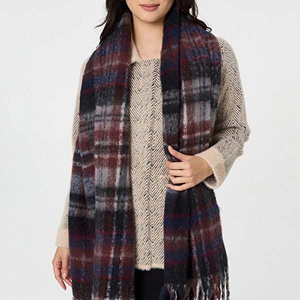 Izabel London tartan print scarf with fringe (British brand)