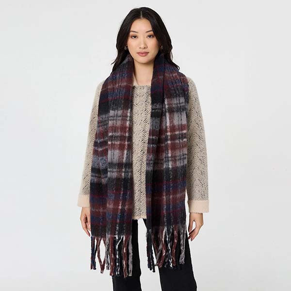 Izabel London tartan print scarf with fringe (British brand)