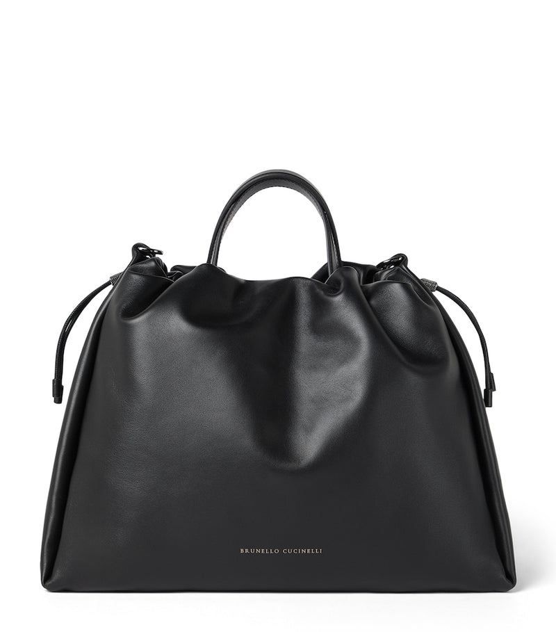 Brunello Cucinelli large leather Mellow bucket bag, imported from the UK