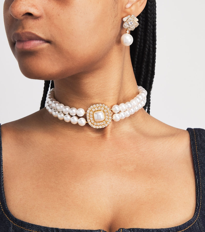 Self-Portrait crystal and faux pearl choker, British brand