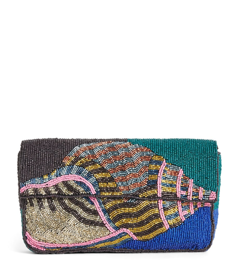 STAUD beaded Timmy shoulder bag glass beads conch motif, imported from the UK