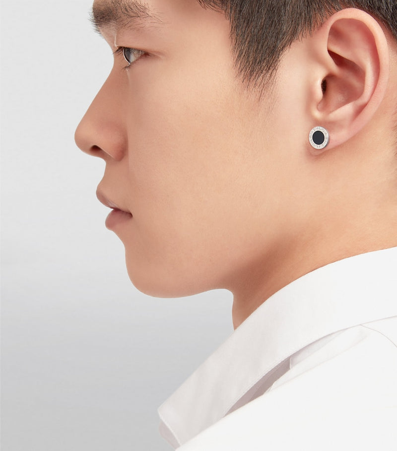 Bvlgari white gold and onyx stud earring, imported from the UK