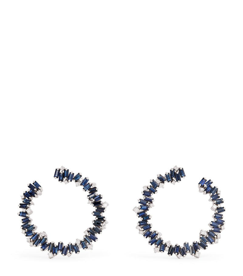 Suzanne Kalan white gold diamond blue sapphire spiral earrings, UK version