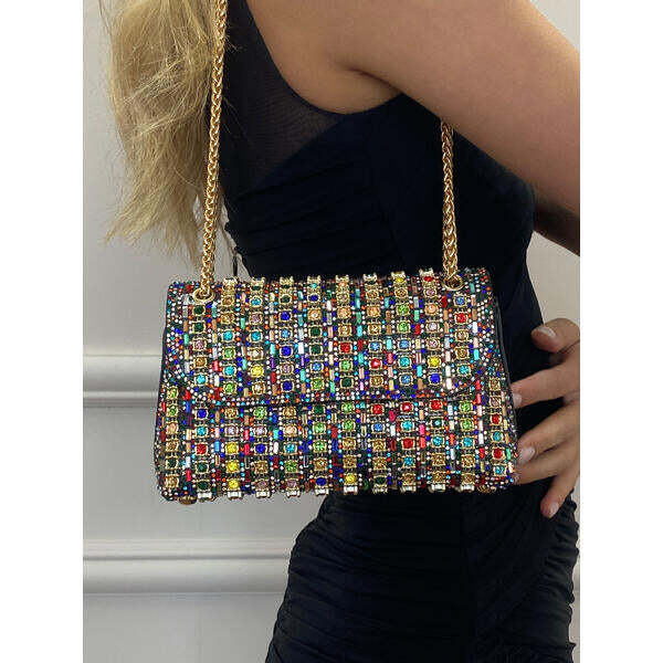 SVNX multicolour embellished shoulder bag, UK version