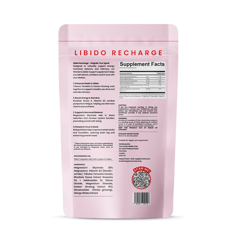 Libido Recharger botanical supplement for women, imported from the UK