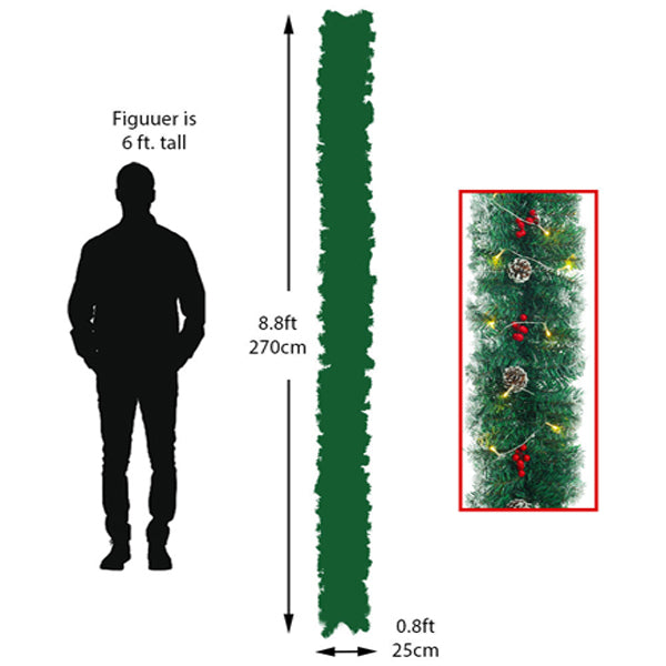 Livingandhome artificial Christmas garland with LED lights 270cm, UK version