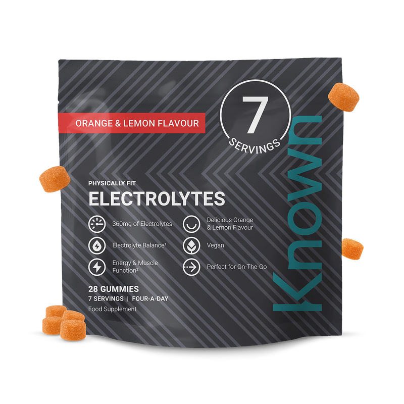 Known electrolyte gummies orange lemon 28ct, imported from the UK