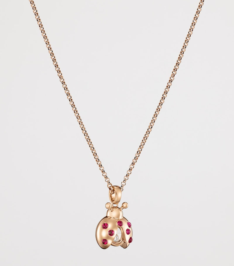 Chopard Happy Diamonds ladybird necklace rose gold diamonds rubies, UK version