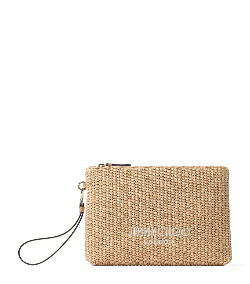 Jimmy Choo raffia zip-up pouch from Beach collection, UK version