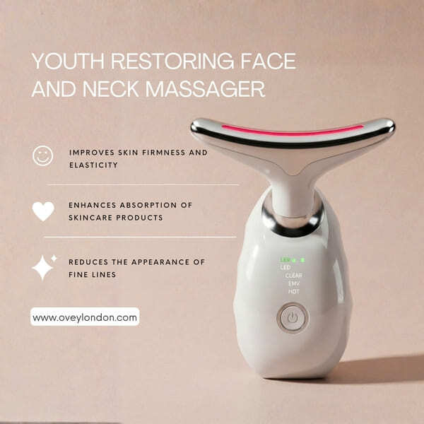 Ovey youth restoring LED face and neck massager, imported from the UK