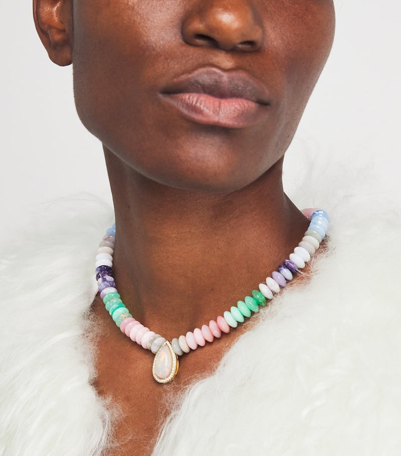 Jacquie Aiche yellow gold diamond opal beaded necklace, imported from the UK