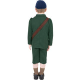 Smiffys evacuee boy costume with green coat and hat (British brand)