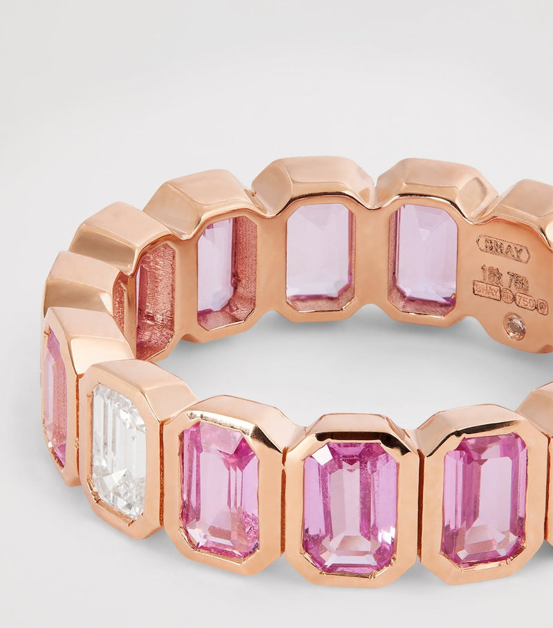 SHAY rose gold pink sapphire and diamond eternity ring (British brand)