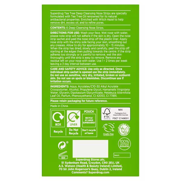 Tea Tree Nose Pore Strips 6 Pack imported from the UK