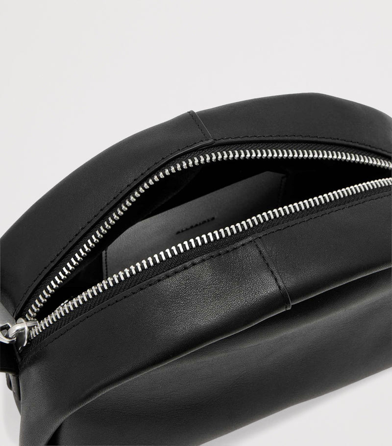 AllSaints Rosalie Arc cross-body bag in calfskin leather, imported from the UK