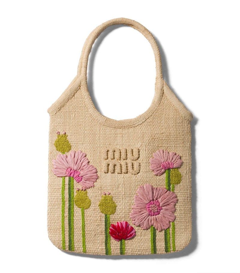 Miu Miu raffia tote bag with flowers - British product