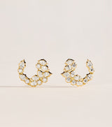 Harrods Jade Trau Yellow Gold and Diamond Posey Crescent Earrings- Buy online at McGrocer