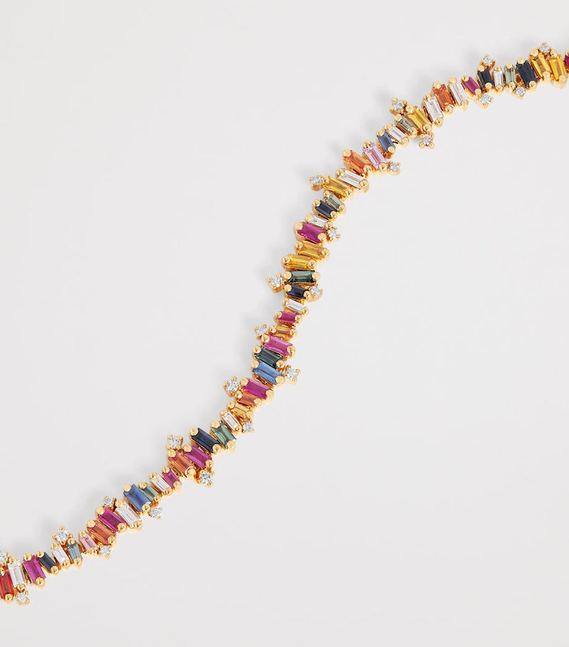 Suzanne Kalan Bold Burst tennis bracelet with diamonds and rainbow sapphires, imported from the UK