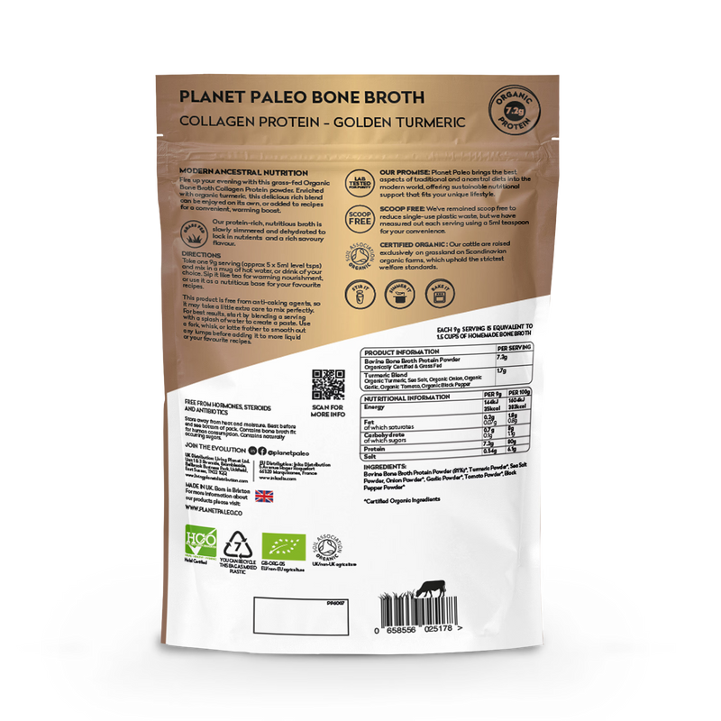 Planet Paleo organic bone broth golden turmeric 225g, UK version
