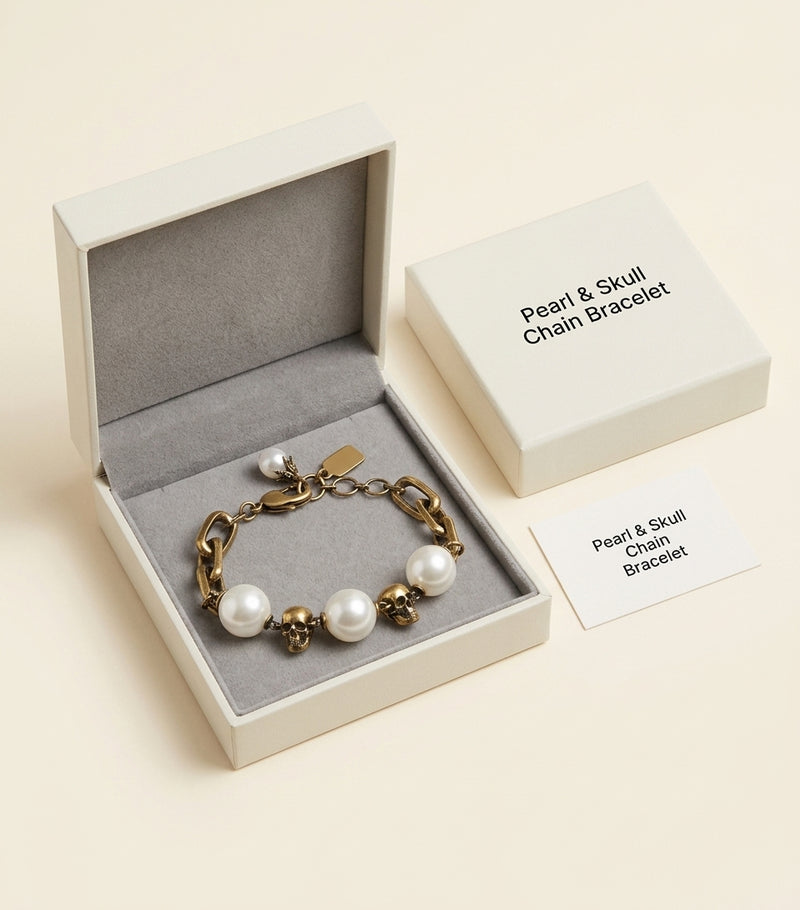 Alexander McQueen faux pearl and skull bracelet (British brand)