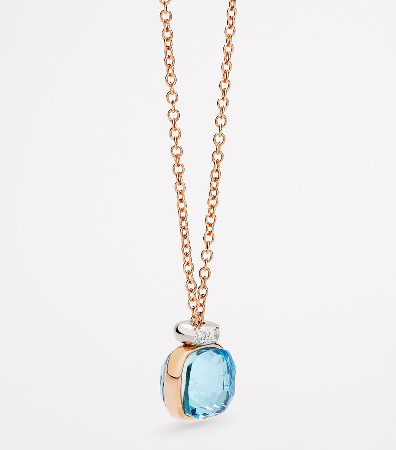 Pomellato Nudo blue topaz diamond necklace mixed gold, imported from the UK