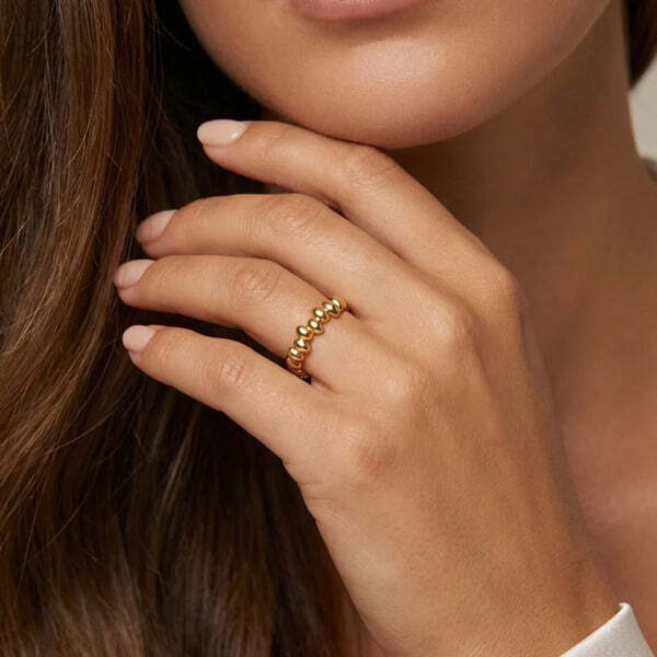 MUCHV adjustable beaded ring 18k gold or silver, imported from the UK