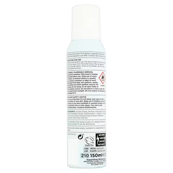 Superdrug Deodorant Foot Spray Tea Tree Lemon 150ml (British brand)