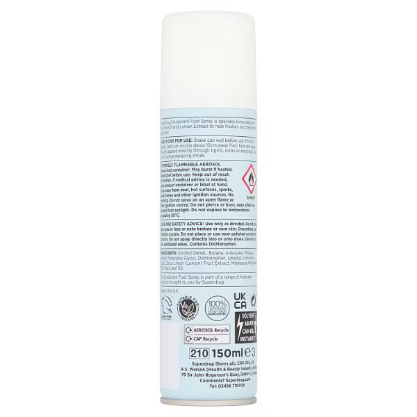 Superdrug Deodorant Foot Spray Tea Tree Lemon 150ml (British brand)