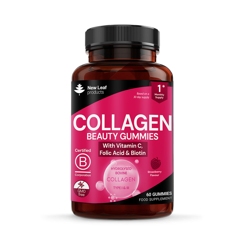 New Leaf Products collagen beauty gummies 60 count, imported from the UK