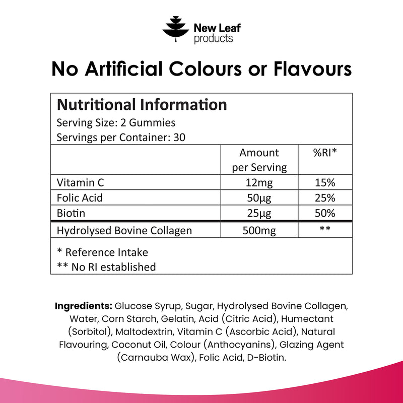 New Leaf Products collagen beauty gummies 60 count, imported from the UK