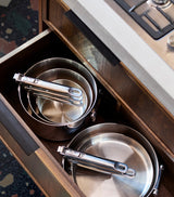 Harrods Space-Saving Non-Stick Frying Pan with Folding Handle and Lid, 28cm- Buy online at McGrocer