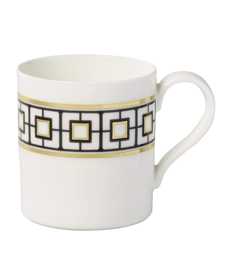 Villeroy & Boch porcelain mug with geometric print and gold details, 350ml capacity (British brand)