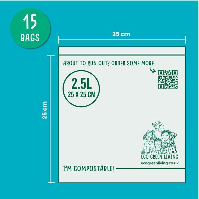 Eco Green Living Certified Compostable Large 2.5L Resealable Ziplock Bags 15 per pack
