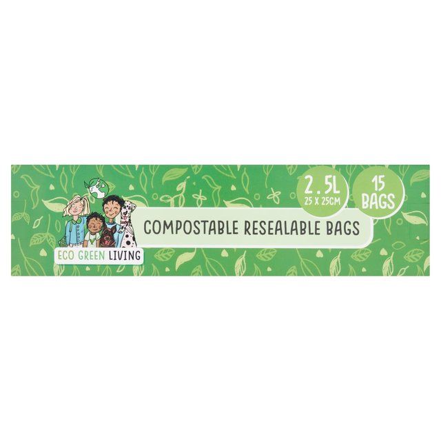 Eco Green Living Certified Compostable Large 2.5L Resealable Ziplock Bags 15 per pack