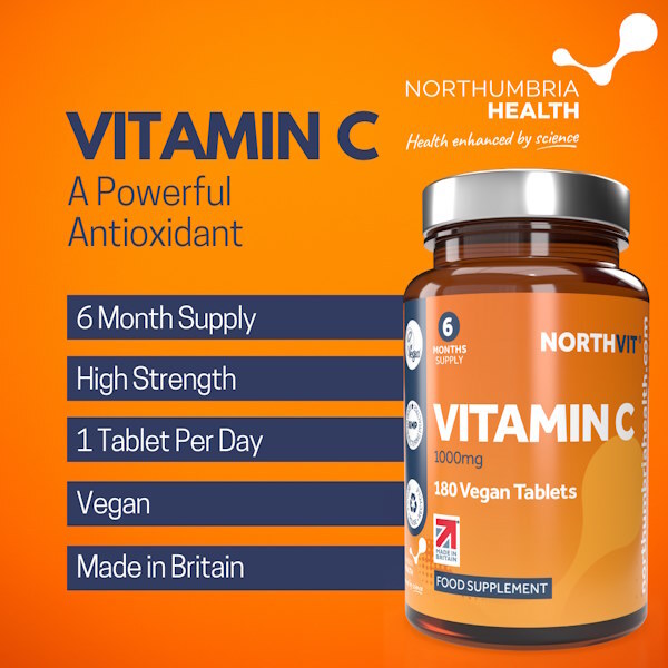 Northumbria Health Vitamin C supplement 1000mg 180 tablets, UK version