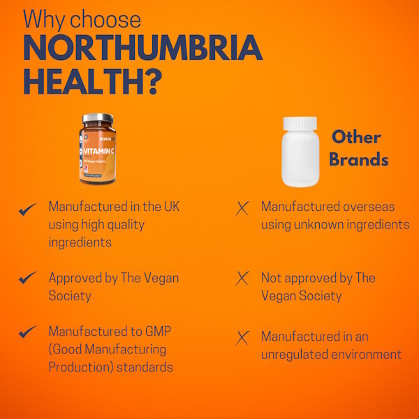 Northumbria Health Vitamin C supplement 1000mg 180 tablets, UK version