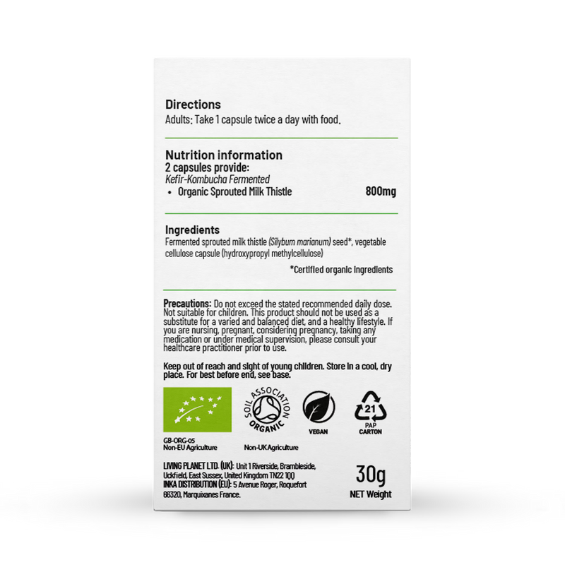 Living Nutrition milk thistle capsules 60 imported from the UK