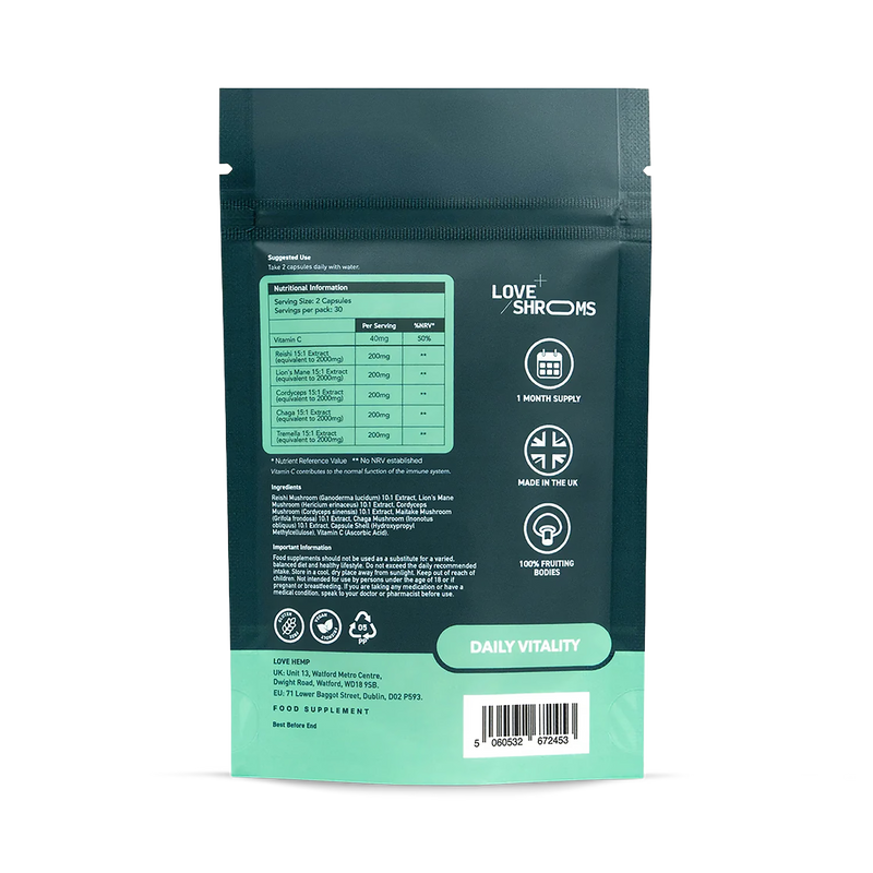 Love Health multi blend mushroom capsules 60ct, UK version