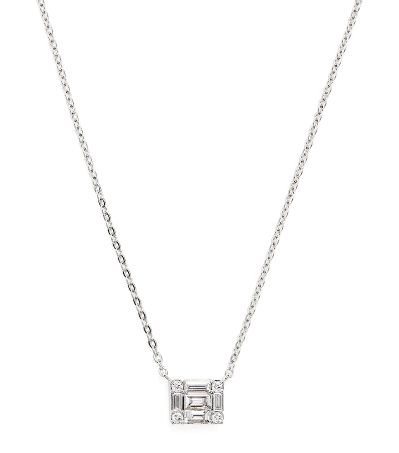 Harrods white gold diamond square illusion necklace 0.40ct, UK version