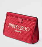 Jimmy Choo raffia leather-trim Avenue pouch, UK version