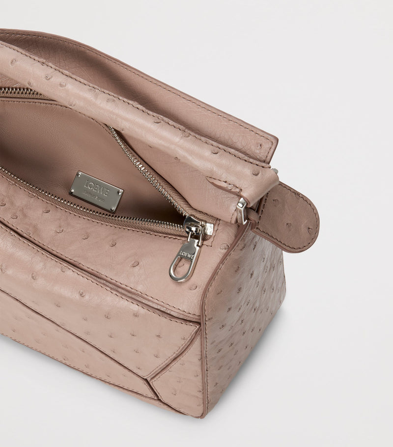 LOEWE Puzzle top-handle bag in ostrich leather, imported from the UK