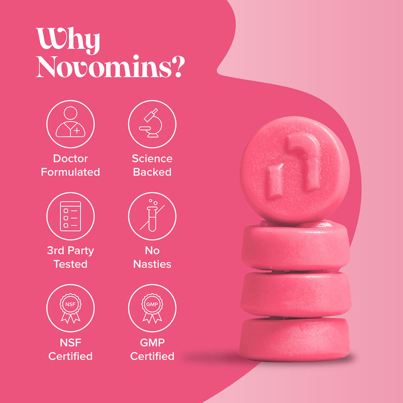 Novomins Women's Bio-Balance Strawberry Flavoured Probiotic Gummies 60 Gummies, imported from the UK