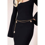 Superdrug SVNX Rose Chain Faux Leather Belt in Black and Gold - 105cm x 1cm- Buy online at McGrocer