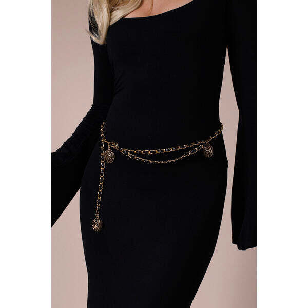 SVNX rose chain faux leather belt black gold, imported from the UK
