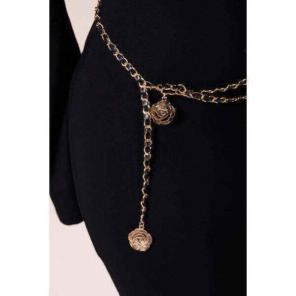 SVNX rose chain faux leather belt black gold, imported from the UK
