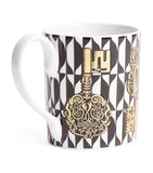 Fornasetti monochrome mug with Chiavi keys and Losanghe print, 9cm x 7cm - British product