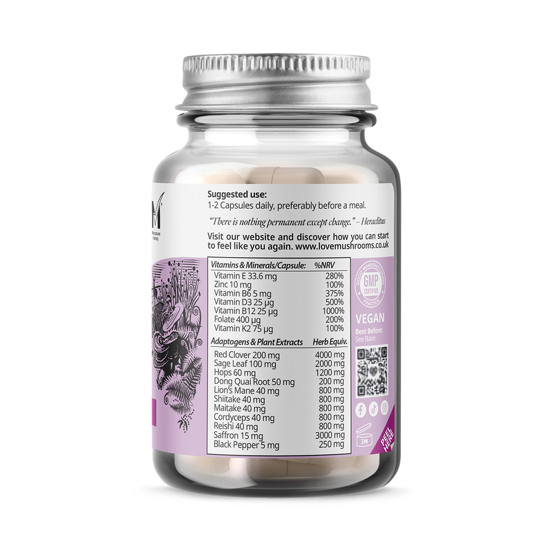 Love Mushrooms mushroom blend for menopause 60 capsules, UK version